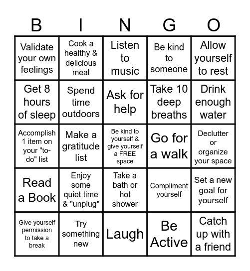 Mental Health Matters Bingo Card