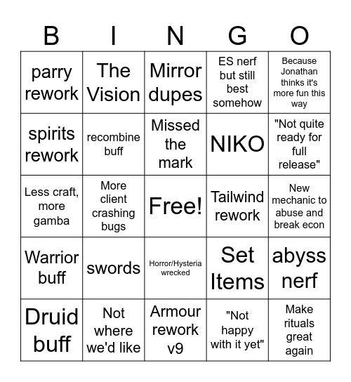 The Vision Bingo Card