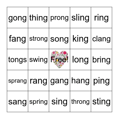 ang, ing, ong Bingo Card