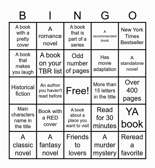VPL BOOK BINGO Card