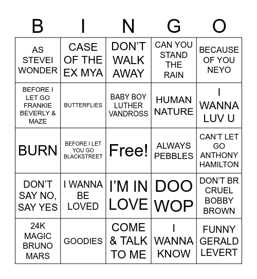 R&B BINGO Card