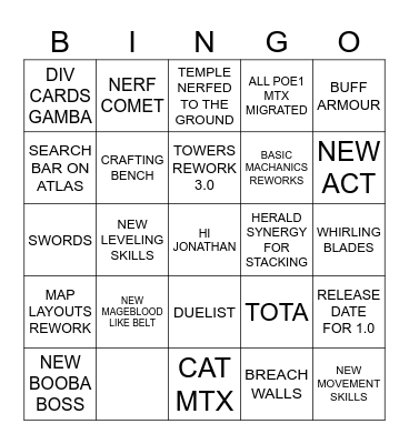 POE2 0.5 REVEAL Bingo Card