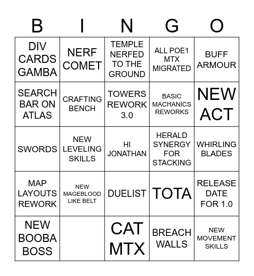 POE2 0.5 REVEAL Bingo Card