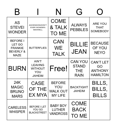 R&B BINGO Card