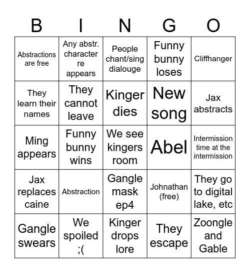 Episode 9.bingo Card