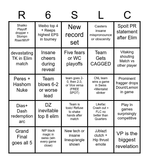 R6 SLC Major Bingo Card