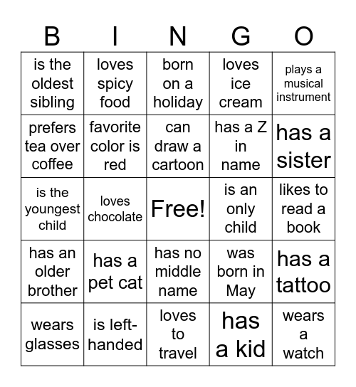 HUMAN BINGO Card