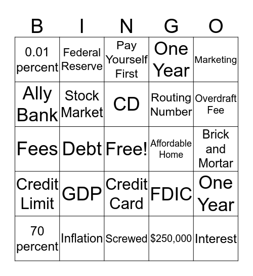 Personal Finance Bingo Card