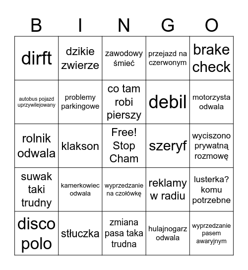 stop cham Bingo Card