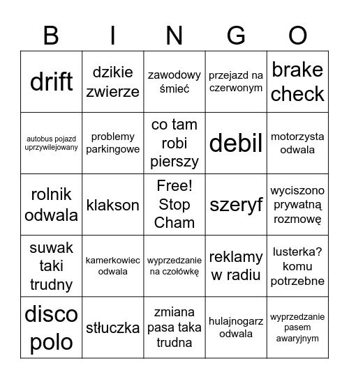 stop cham Bingo Card