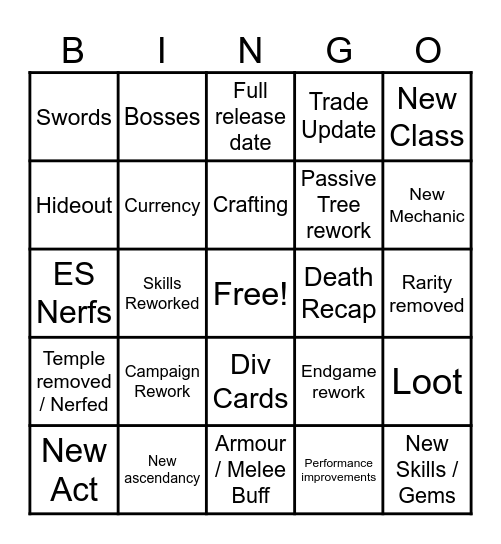 Poe2 annoucement Bingo Card