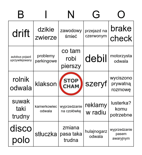 stop cham Bingo Card