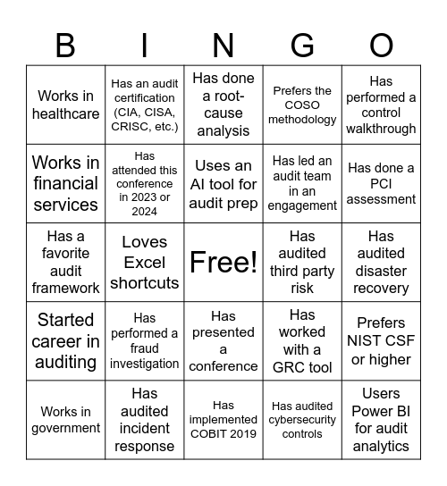ISACA/IIA Networking Bingo Card