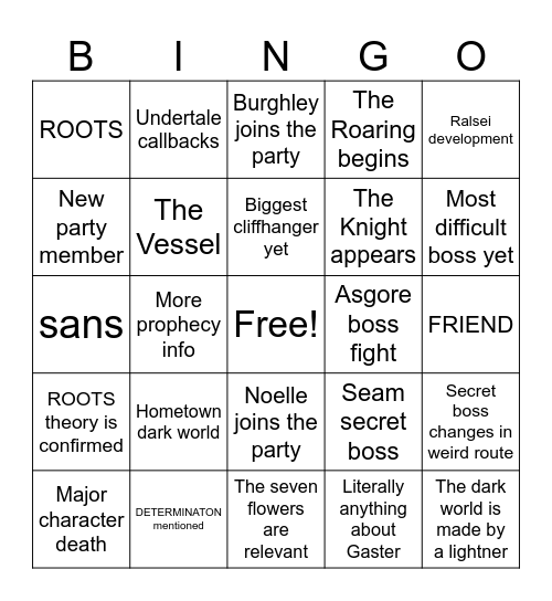 DELTARUNE Chapter 5 Bingo Card