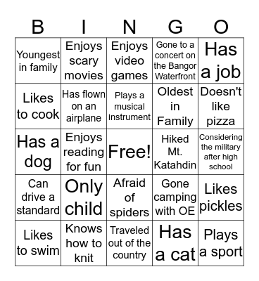 Getting to Know Us BINGO Card