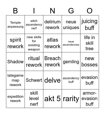 poe2 0.5 Bingo Card