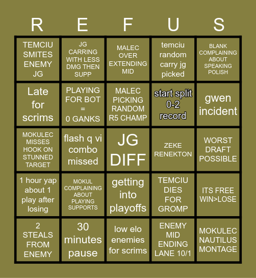 Refuse Bingo Card
