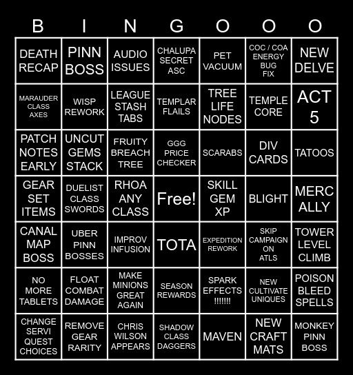 BIG COPE Bingo Card