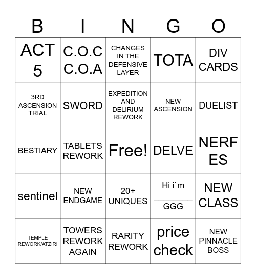 POE 2 0.5 Bingo Card