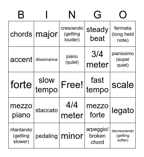 Music Bingo Card