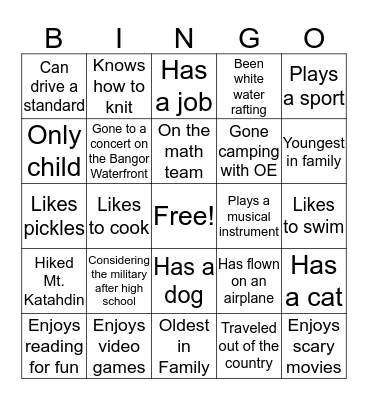Getting to Know Us BINGO Card