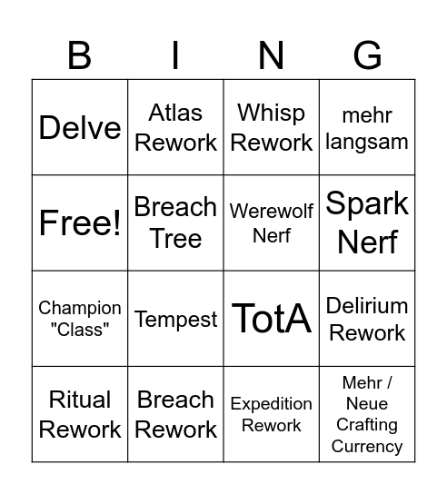 PoE2Bad! Bingo Card