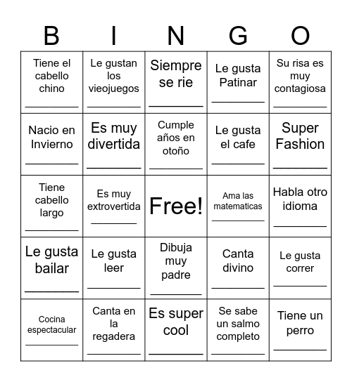 Conoce nuevas amigas y comparte tus vibes Bingo Card