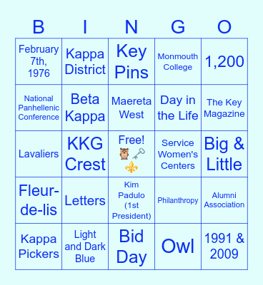 Kappa Kappa Gamma Bingo Card