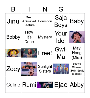 K-Pop Demon Hunters Bingo Card