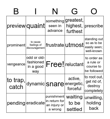 Level B Unit 6 Vocabulary Bingo Card