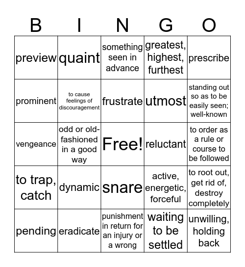 Level B Unit 6 Vocabulary Bingo Card