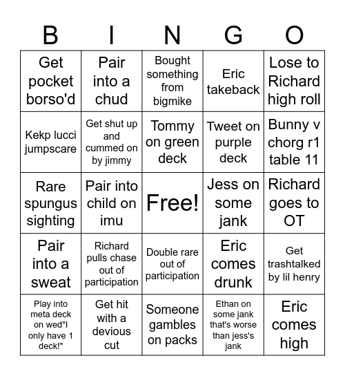 Space Goblin Locals Bingo Card