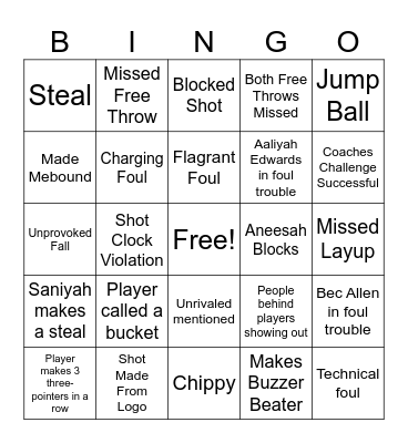 Sun vs Liberty Bingo Card