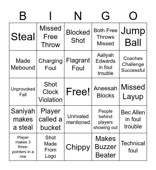 Sun vs Liberty Bingo Card