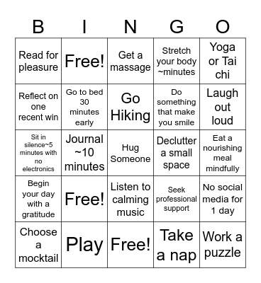 STRESS BINGO: THE GAME OF CHILL Bingo Card