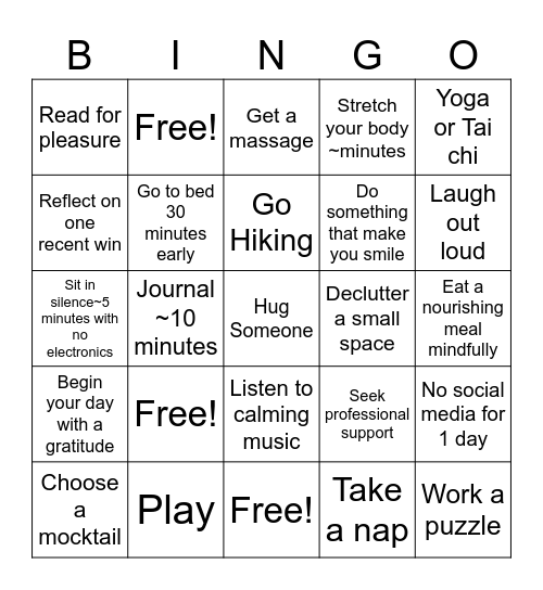 STRESS BINGO: THE GAME OF CHILL Bingo Card