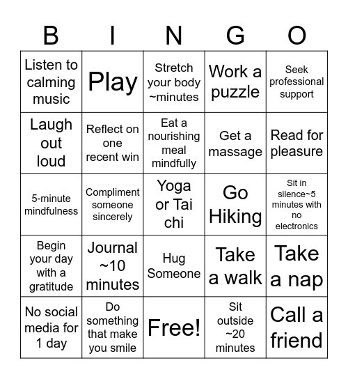 STRESS BINGO Card