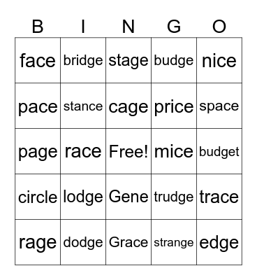 ce, ge, dge Bingo Card