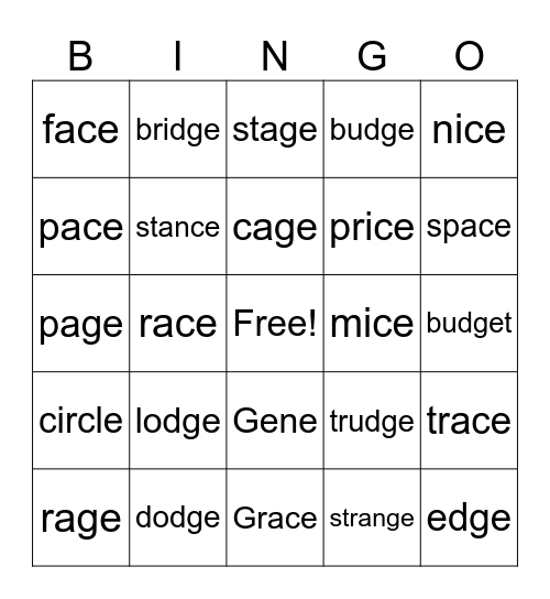 ce, ge, dge Bingo Card