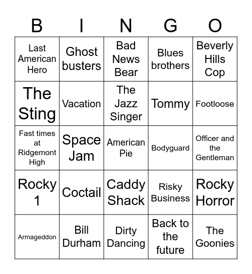 Movies Bingo Card