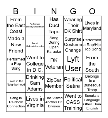 District Karaoke BINGO Card