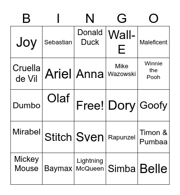 Night of Disney Bingo Card