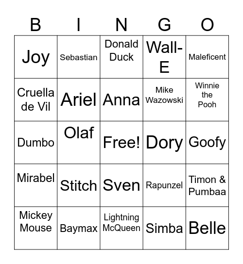 Night of Disney Bingo Card
