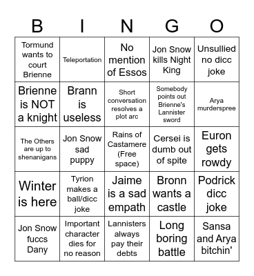 GoT S8 bingo Card