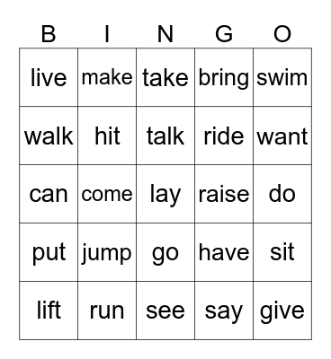 VERBS Bingo Card