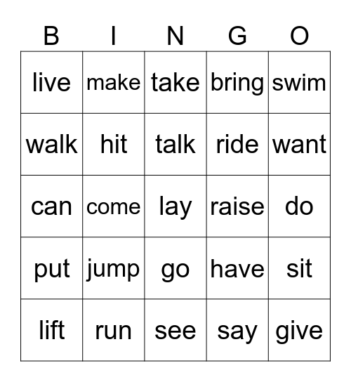 VERBS Bingo Card