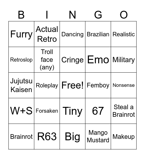 Roblox Catalog Avatar Creator BINGO Card