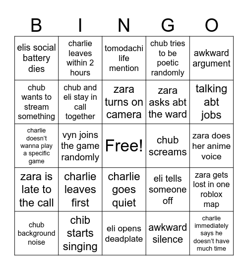 call tomorrow Bingo Card