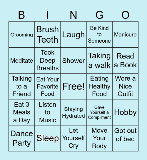 Self Care Bingo Card
