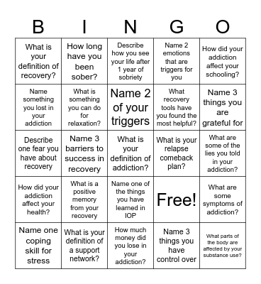Recovery Bingo! Bingo Card